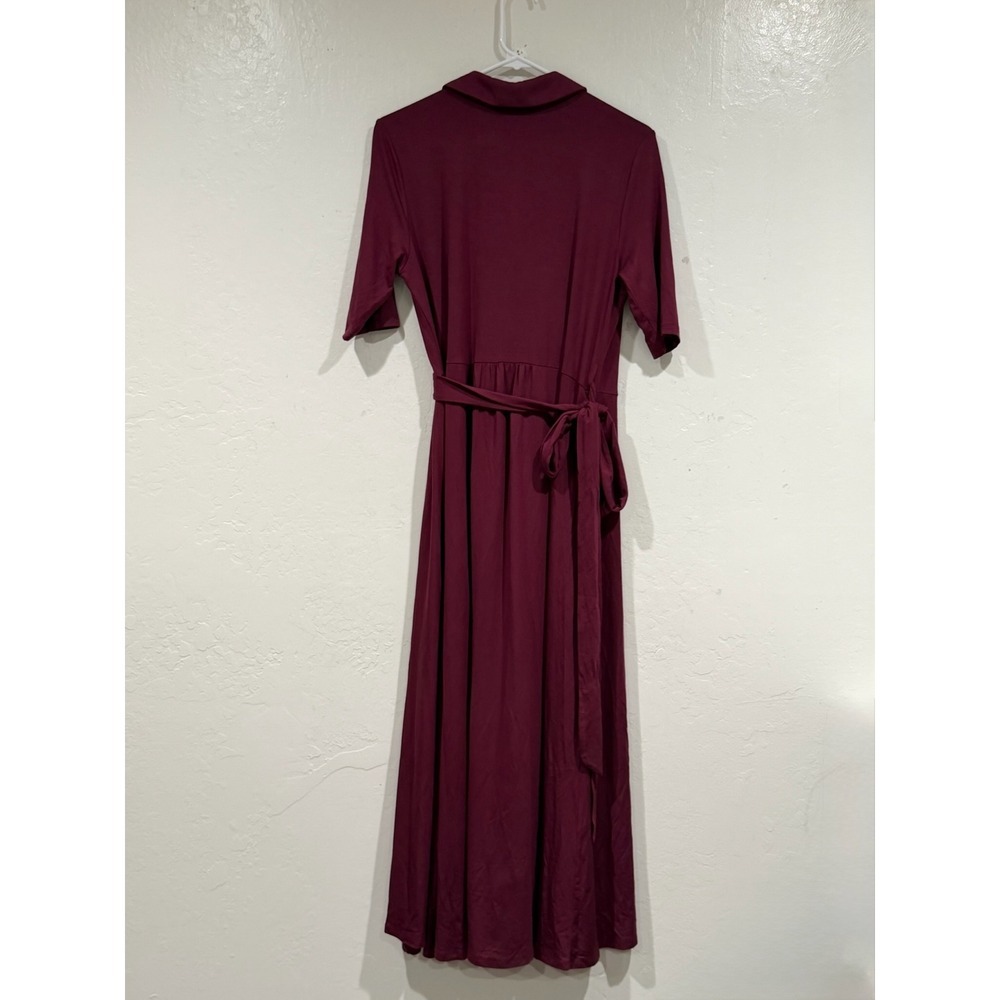 Quince Tencel Lyocell Jersey Wrap Midi Dress Burgundy Large SHWDC01 NWT - Picture 3 of 6